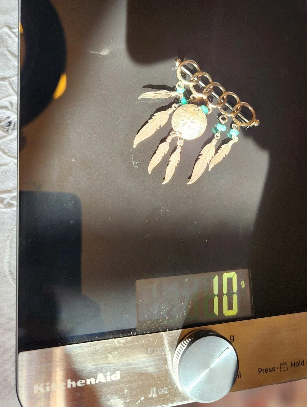 Vintage Native American Navajo Circle Brooch Pin w/ Feathers Turquoise Sterling
